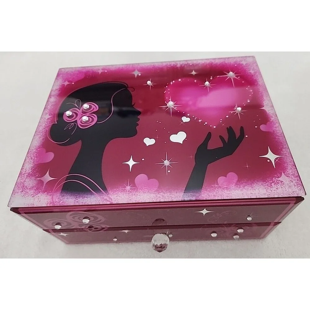 Jewelry Box San Francisco Music Box Company Hearts and Kisses Glass Retired